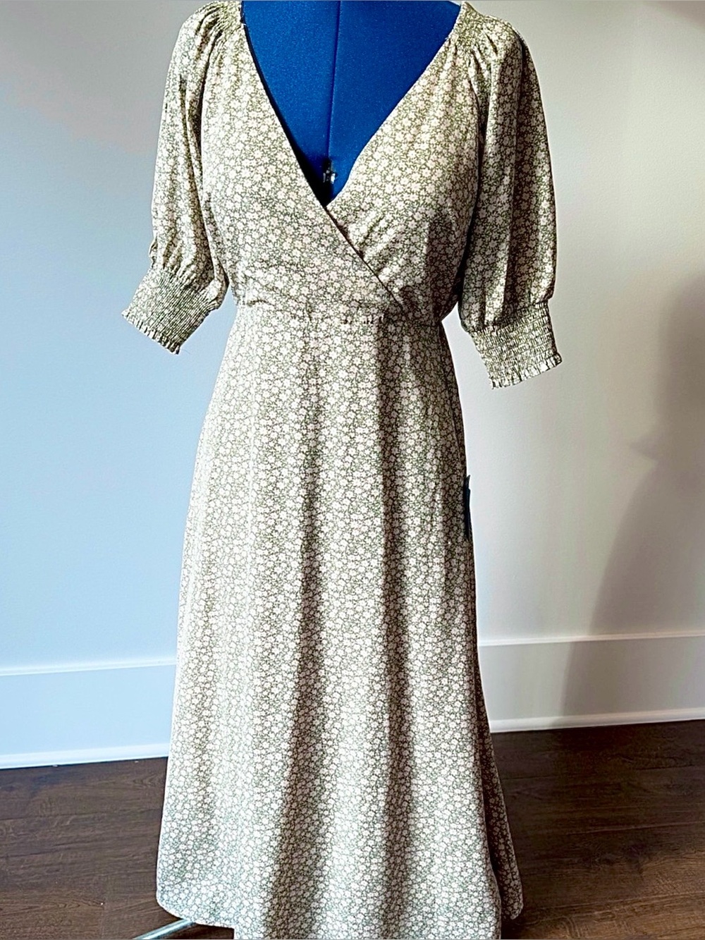 Lulus Floral Wrap Maxi Dress in Beige and Green